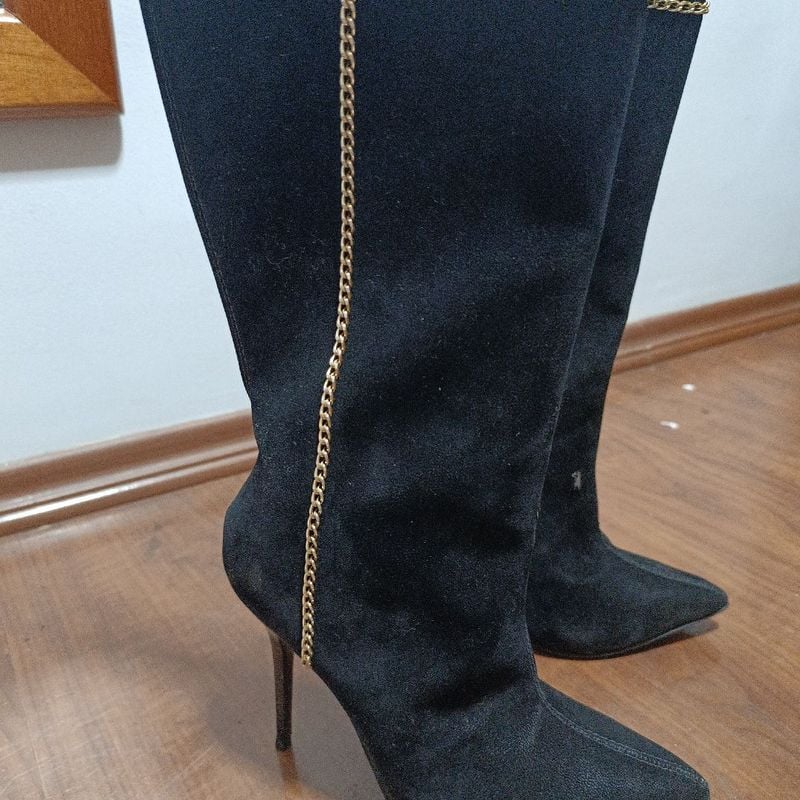 Camurça Bota Over Lara Preta Bota Over Camurça Salto Grosso Store