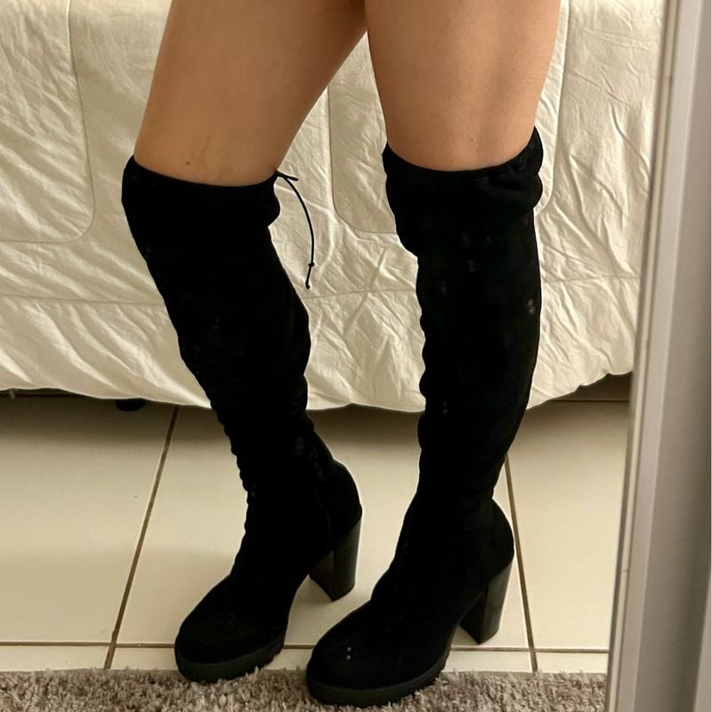 Bota Preta Cano Alto Veludo Bota Cano Alto Preta Veludo Moleca