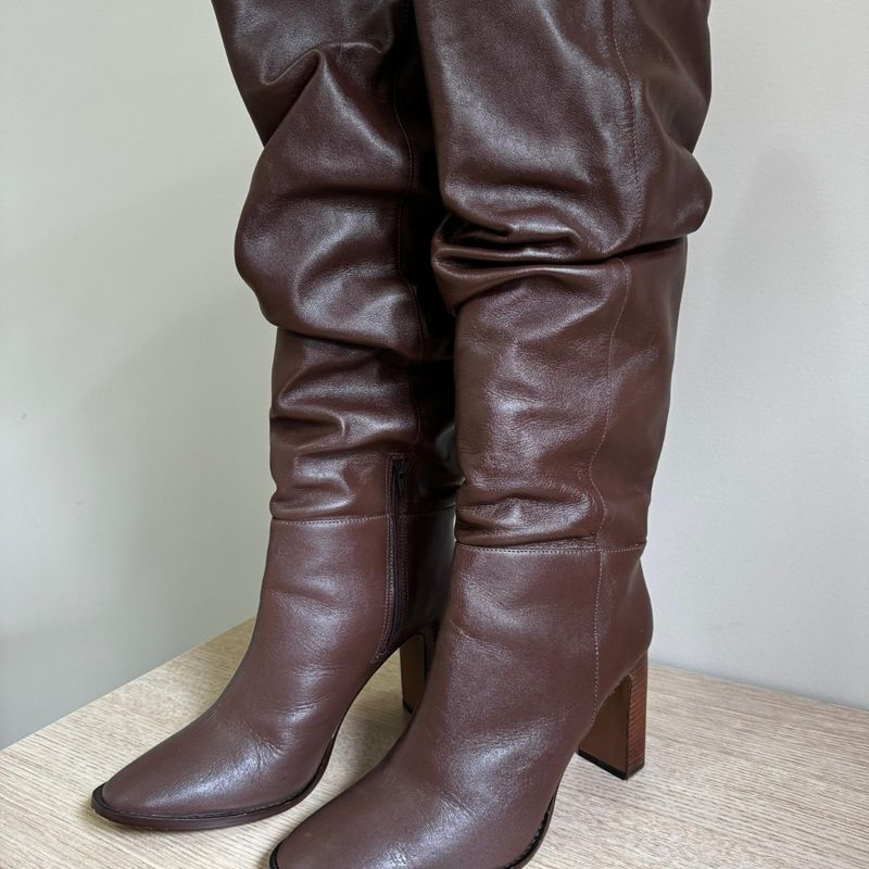 Bota Cano Alto Salto Grosso Marrom Uza Usado 103023133 enjoei