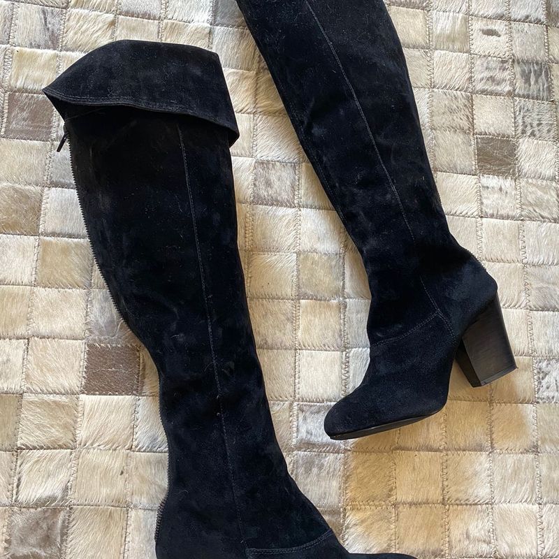 Bota cano longo camurça hot sale preta