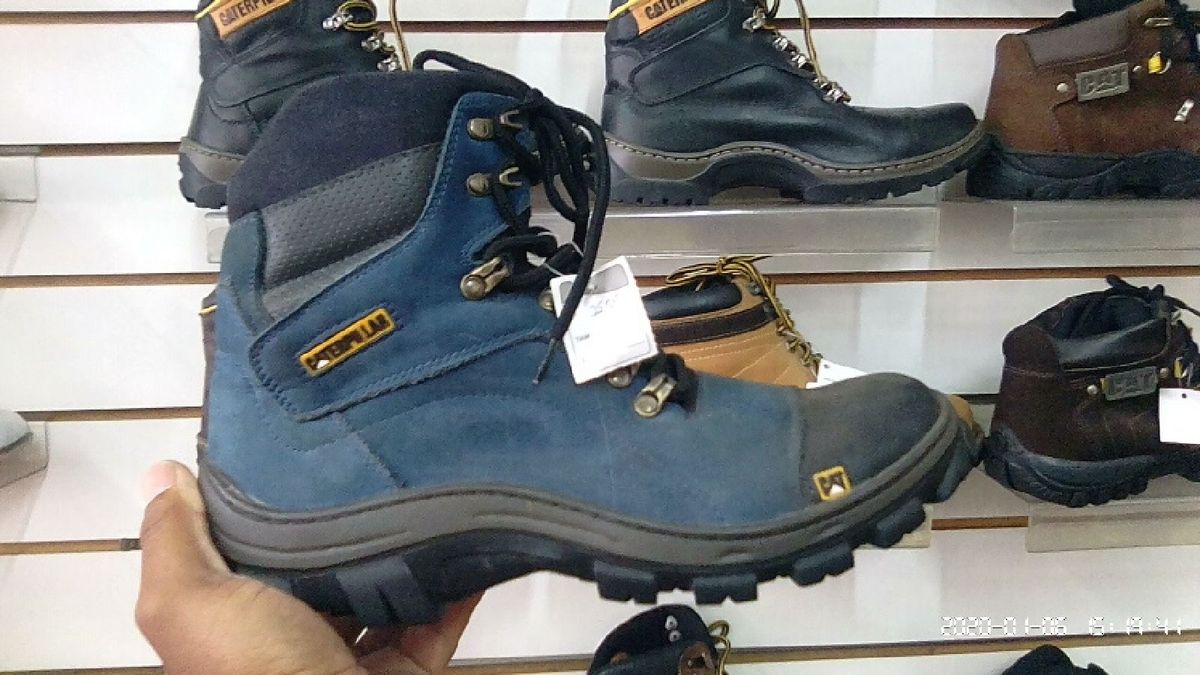 bota caterpillar azul metal