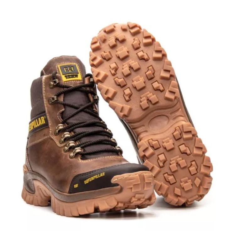 Bota Masculina Caterpillar Com Bico PVC Couro Cor Nude palmilha a