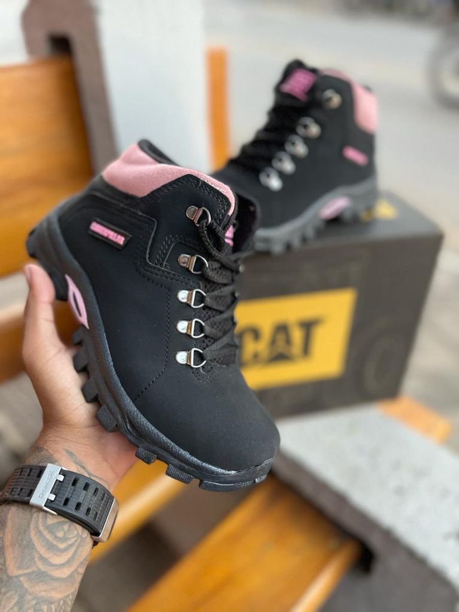 Bota Original Caterpillar Feminina Confortável Couro Legitimo palmilha a  Gel Rosa Impermeável.