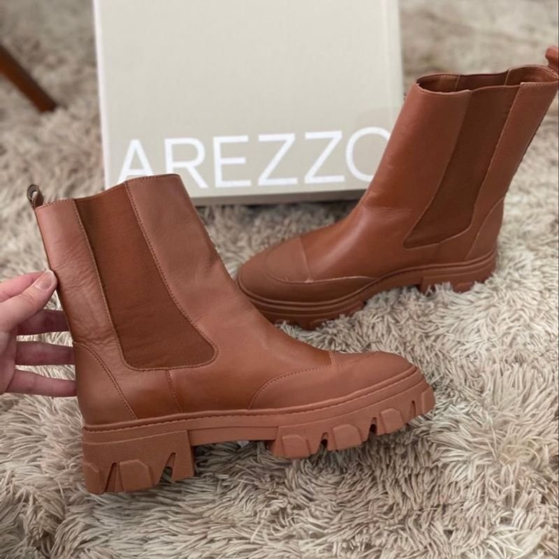 Bota Coturno Arezzo Couro Caramelo Bota Feminina Arezzo Nunca Usado 87587581 enjoei