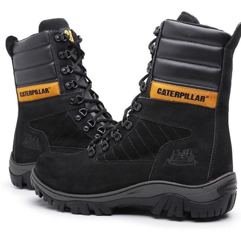 Bota Caterpillar Masculina Cano Longo em Couro - Preto