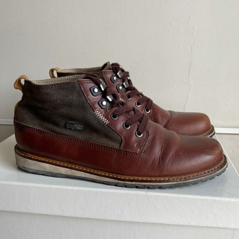 Bota Couro e Lona Marrom Lacoste Bota Masculina Lacoste Usado 59469158  enjoei