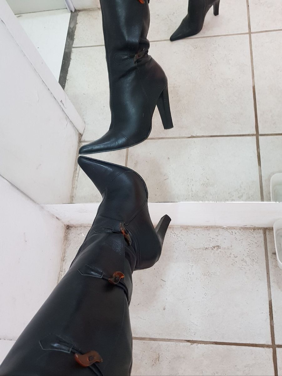 bota cano alto feminina salto quadrado