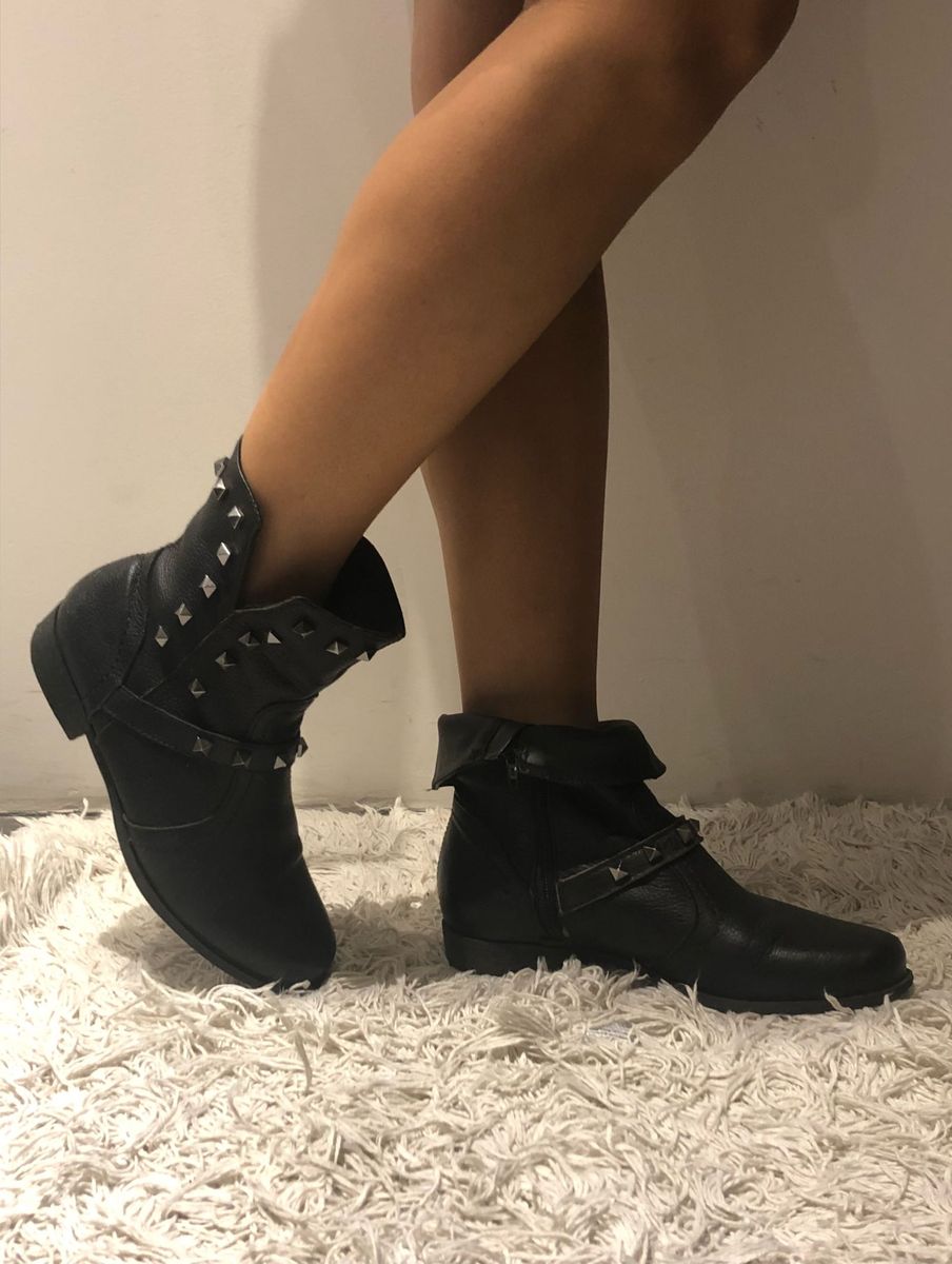 bota de couro feminina sem salto