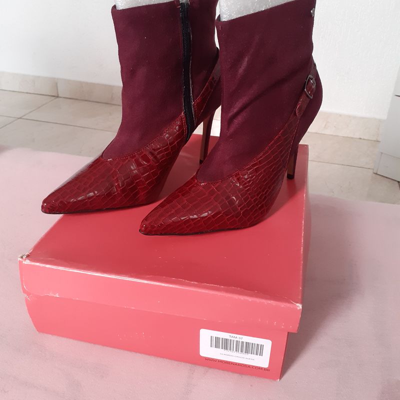 Bota de Salto Marsala Bico Fino Fechamento em Ziper Cano Baixo Morena Rosa  Na Caixa Tamanho 37 Bota Feminina Morena Rosa Nunca Usado 94993002