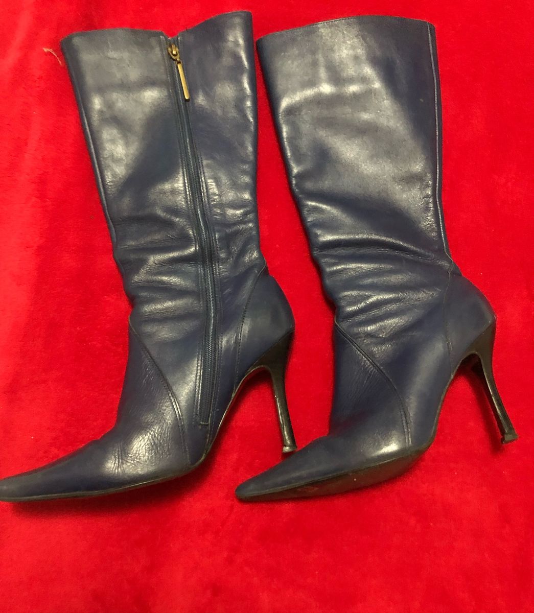 bota de couro azul marinho