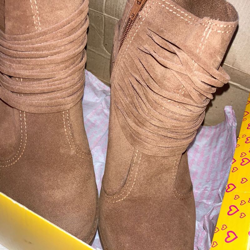 Bota Feminina, Camurça Caramelo, Moleca Bota Feminina Moleca