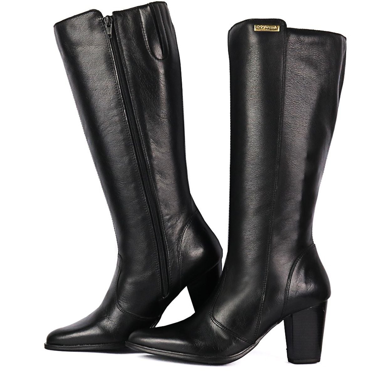 Bota Feminina Montaria de Couro Legítimo Cano Alto Bico Fino Salto ...