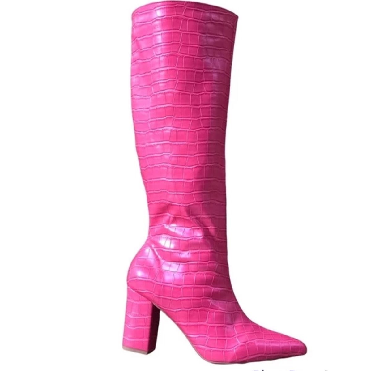 Bota Feminina Rosa Pink Croco Cano Longo Alto Salto Bloco 8 Cm | Bota ...