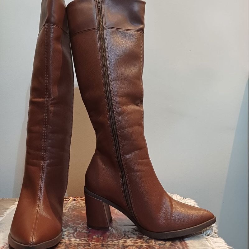 Bota Marrom Cano Alto Salto Grosso Piccadilly Bota Feminina Piccadilly  Nunca Usado 112283603 enjoei