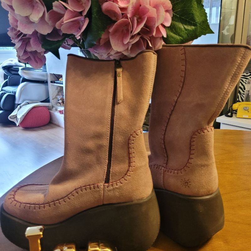 Bota Anabela Botinha Antiga Bota De Camurca Salto Fino Fivela