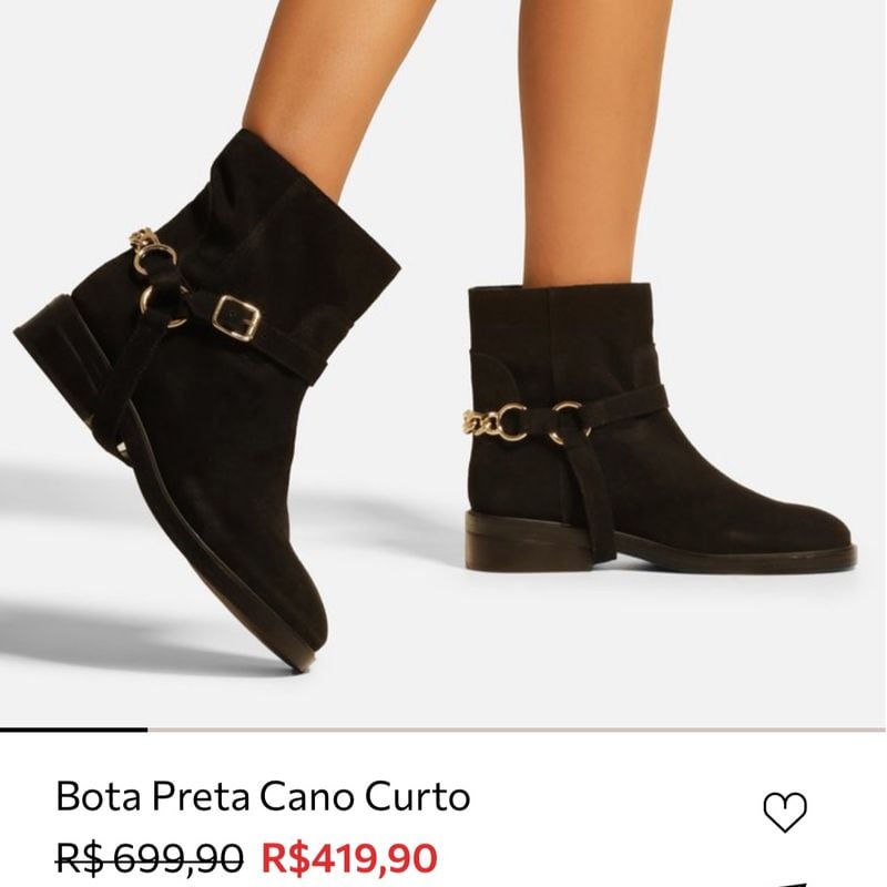 arezzo bota preta cano curto camurÃ§a