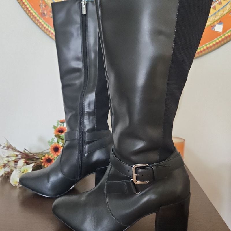 Bota Preta Cano Longo Alto Morena Rosa Salto Grosso 8cm Preço de