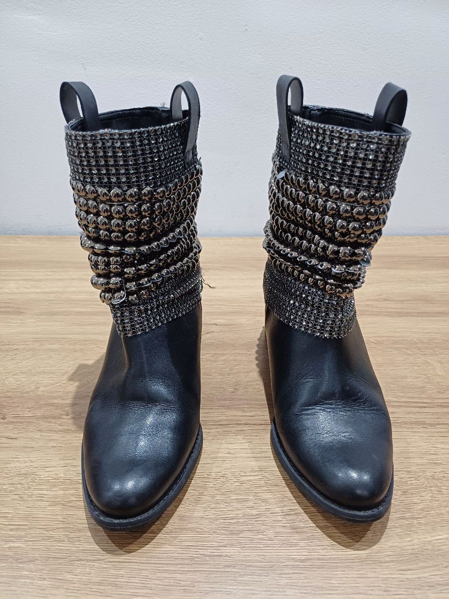 Bota Salto Médio Schutz Malha Metalizada Preto Tam 34