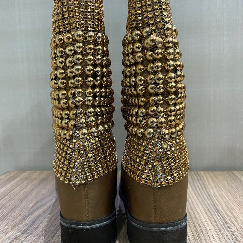 Bota Dourada Botas Da Schutz 2019 Bota Schutz Marrom Malha Dourada