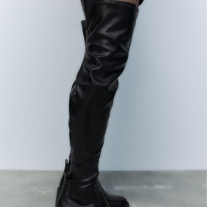 Bota Tratorada Cano Alto Preta Zara | Zara Nunca Usado 102482660