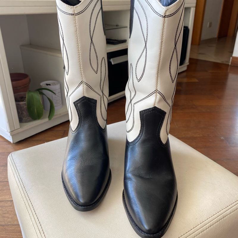 Bota Western Branca com Preto Bota Feminina Corello Nunca Usado