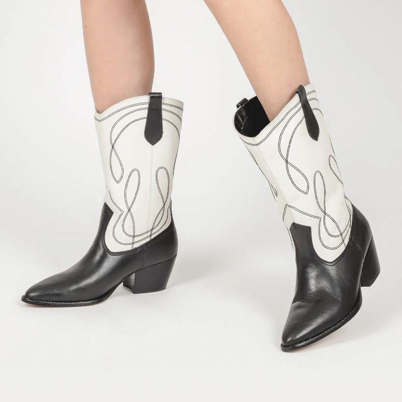 Bota Western Couro Preto/Off White Corello Nunca Usado 104456739