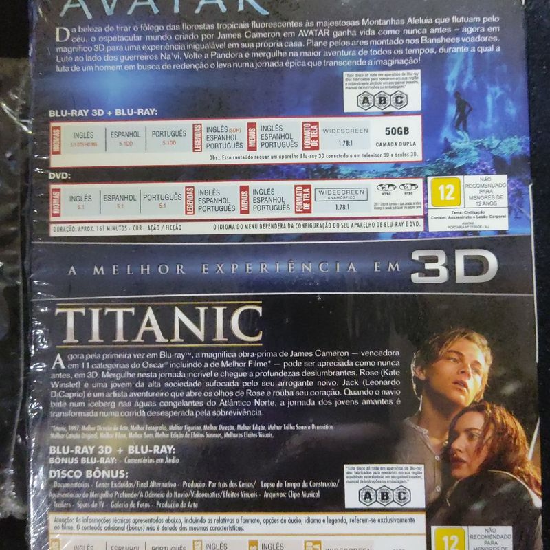 Box Blu-Ray Bluray Titanic e Avatar (6 Discos) 3d e 2d Raro - para