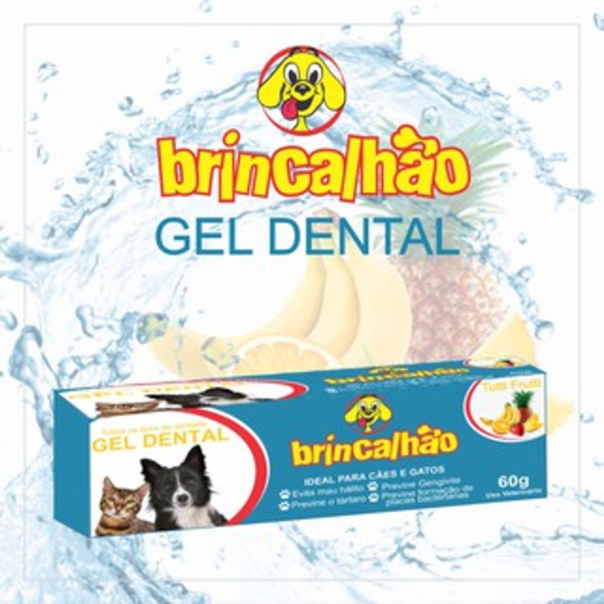 Brincalhão Kit Gel Dental para Cães e Gatos Menta e Tutti Frutti Hortelã Frescor Chiclete 60g