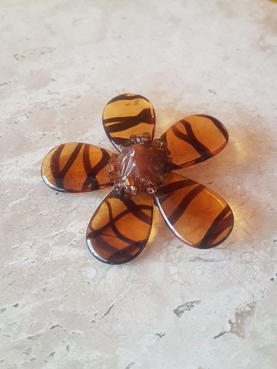 Broche Vintage Verre Soufflé Type Murano, Métal Doré - Années 1920/1930, Occasion