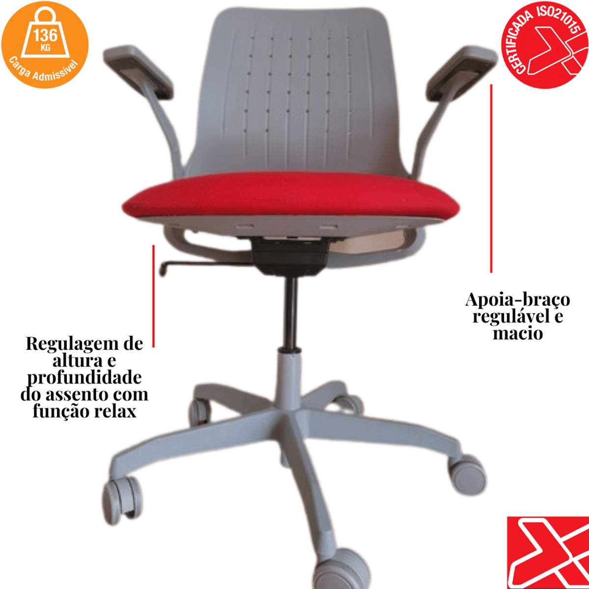 Cadeira Ergonomica Nr Iso Flexform My Chair Premium Ruby Red Em Timo Estado Suporta