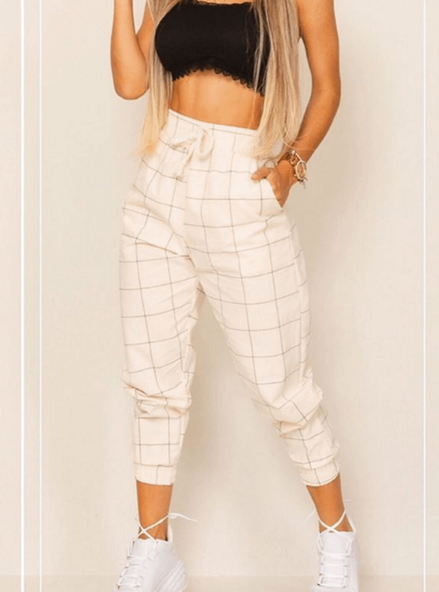 calça jogger xadrez feminina