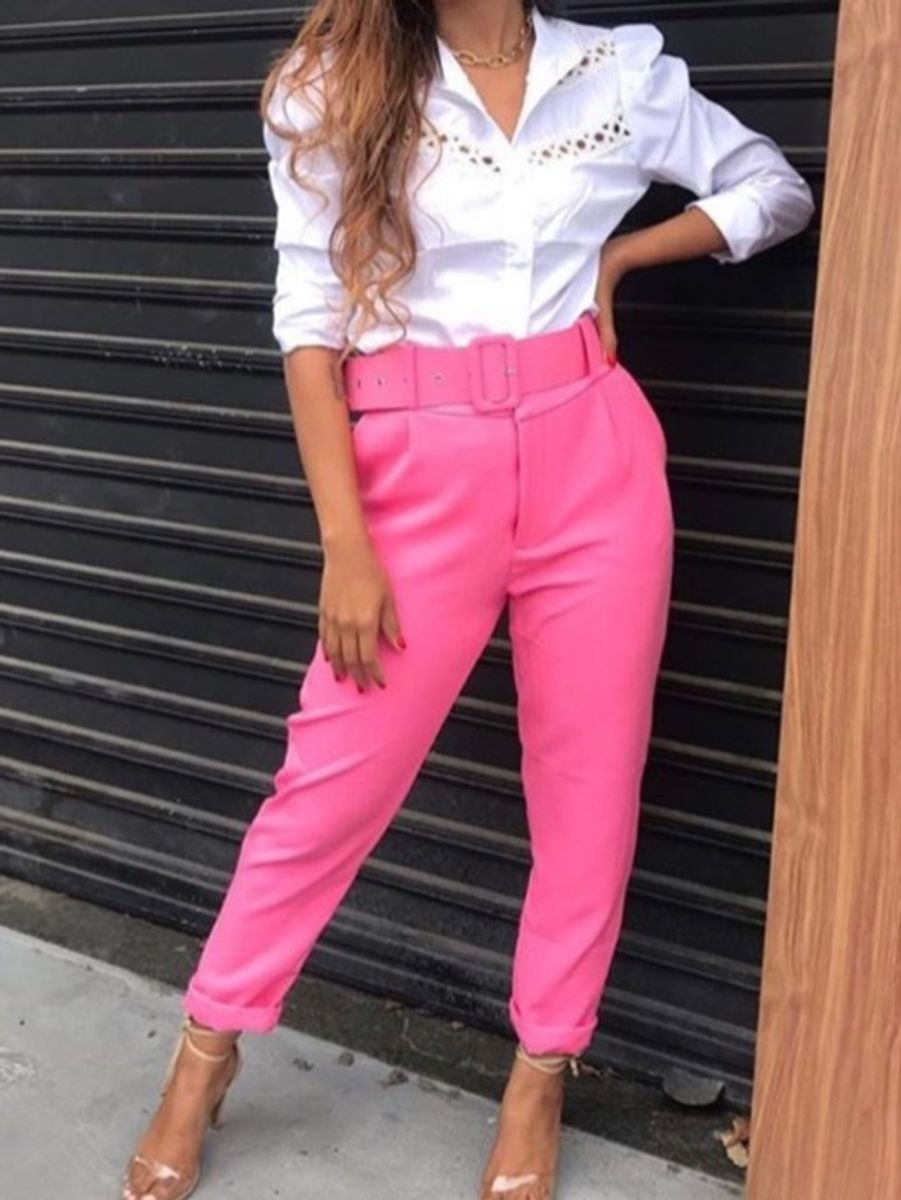 calça alfaiataria feminina rosa