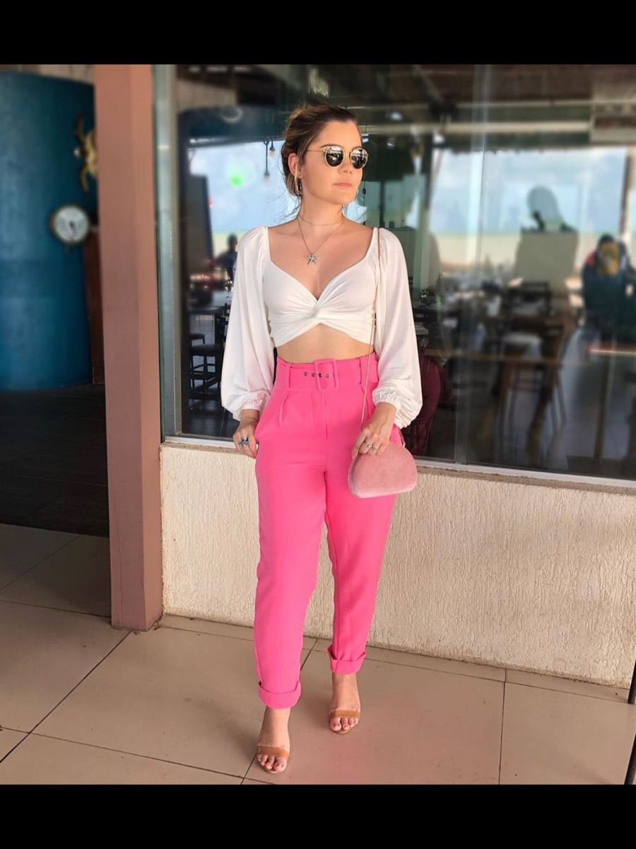 calça alfaiataria feminina rosa
