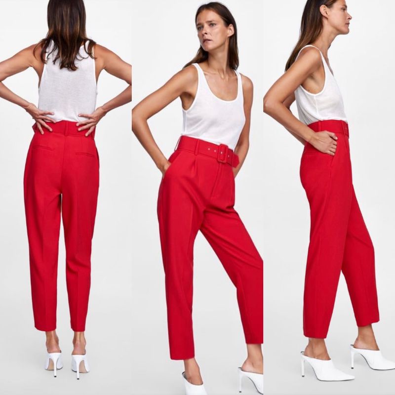 Calça vermelha hot sale zara