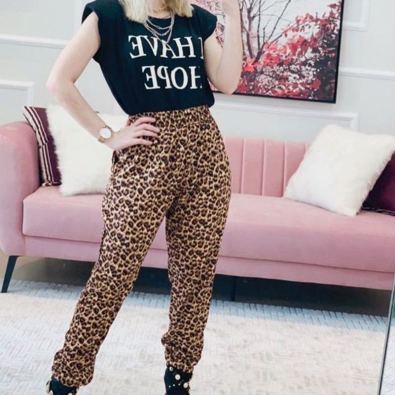Calça Animal Print Oncinha Jogger Calça Feminina Usado 85465752 enjoei