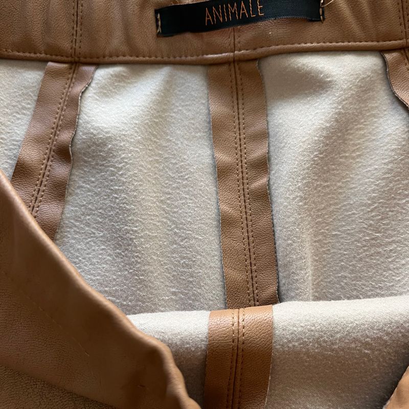 Calça Animale de Couro Ecológico Caramelo Reta Calça Feminina