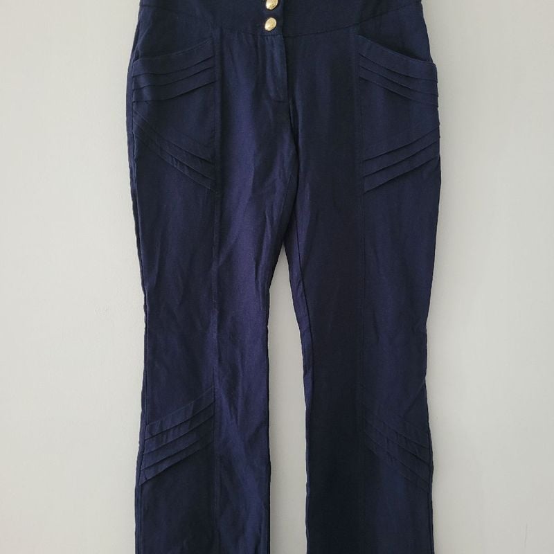 Calça Flare Azul Marinho Brooksfield Donna Linho Calça Feminina