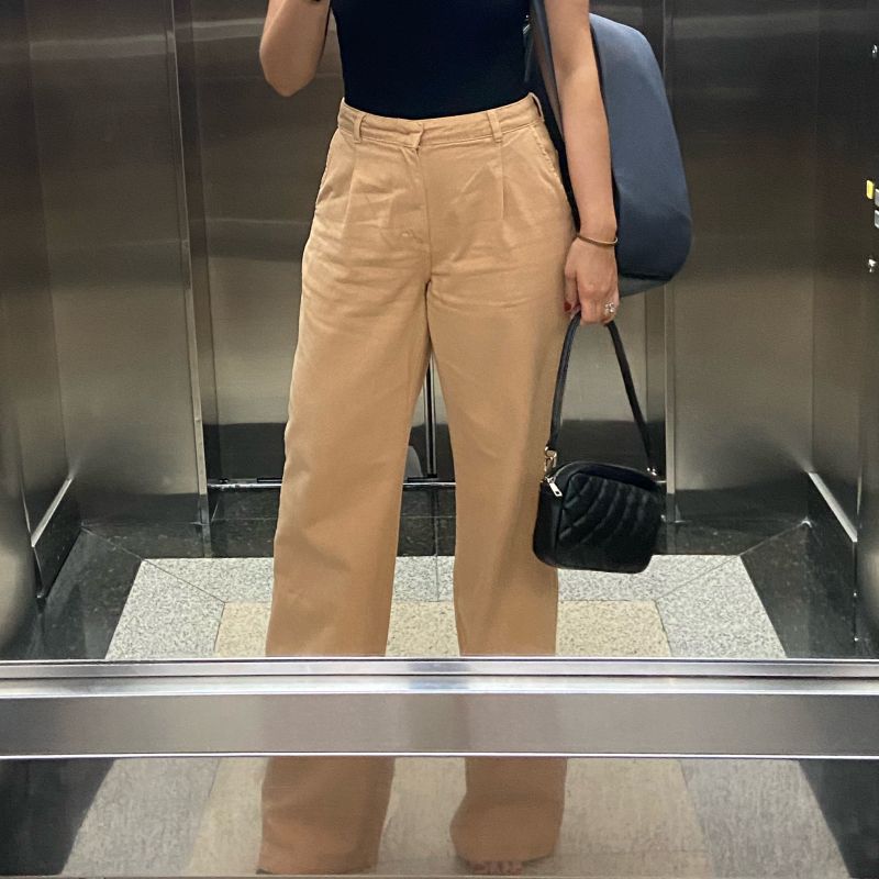 Calça Wide Leg Cor Bege Mostarda Cintura Alta Renner Usado