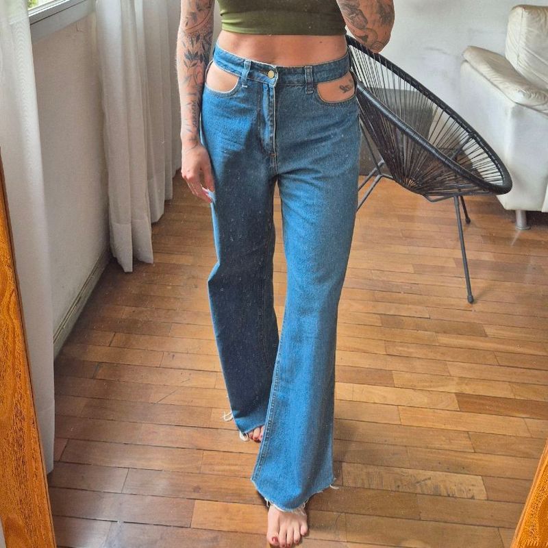 Bolso Vazado CalÃ§a Leg Com Bolso Calça Jeans Feminina Bolso