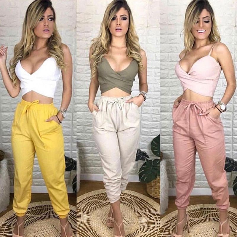 Calça Bomber Jogger Feminina com Cordão em Linho | Calça Feminina Nunca  Usado 43695645 | enjoei