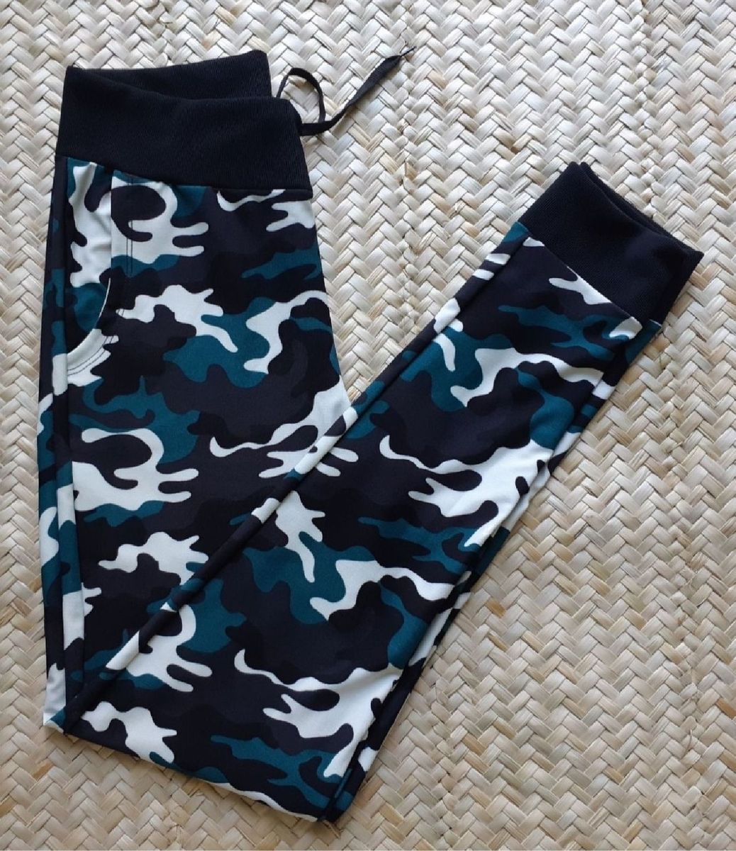 Calça camuflada azul sales feminina