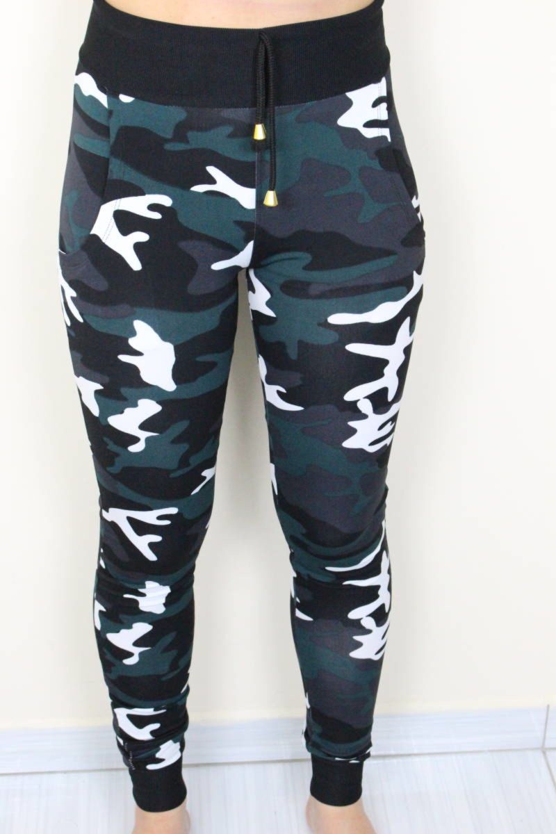 calça camuflada azul feminina