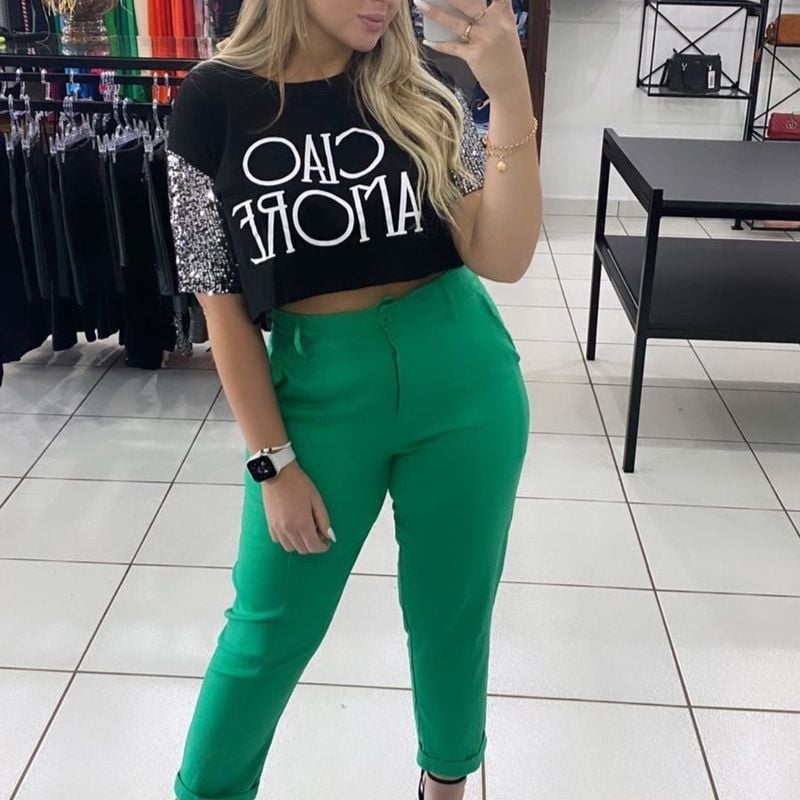 Calça capri best sale feminina tecido