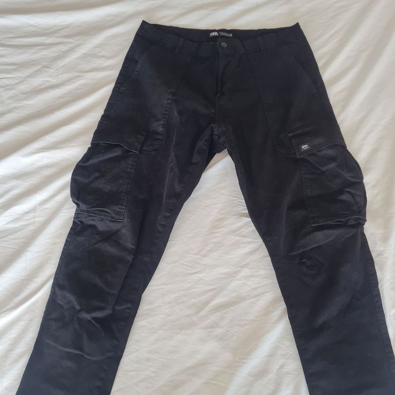Calça Cargo Preta com Bolsos Calça Masculina Zara Usado 97855965
