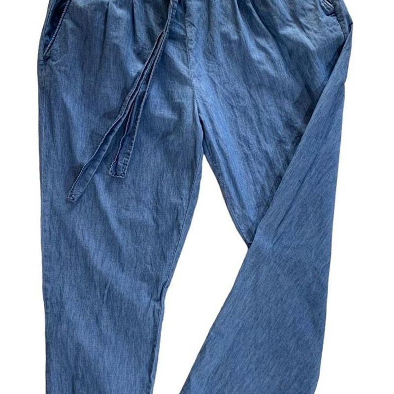 Calça Clochard Cintura Alta em Jeans com Amarração e Elástico Azul