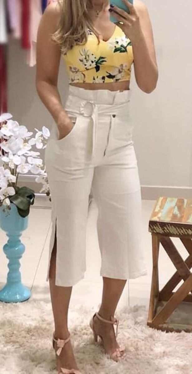 calça linho cru feminina