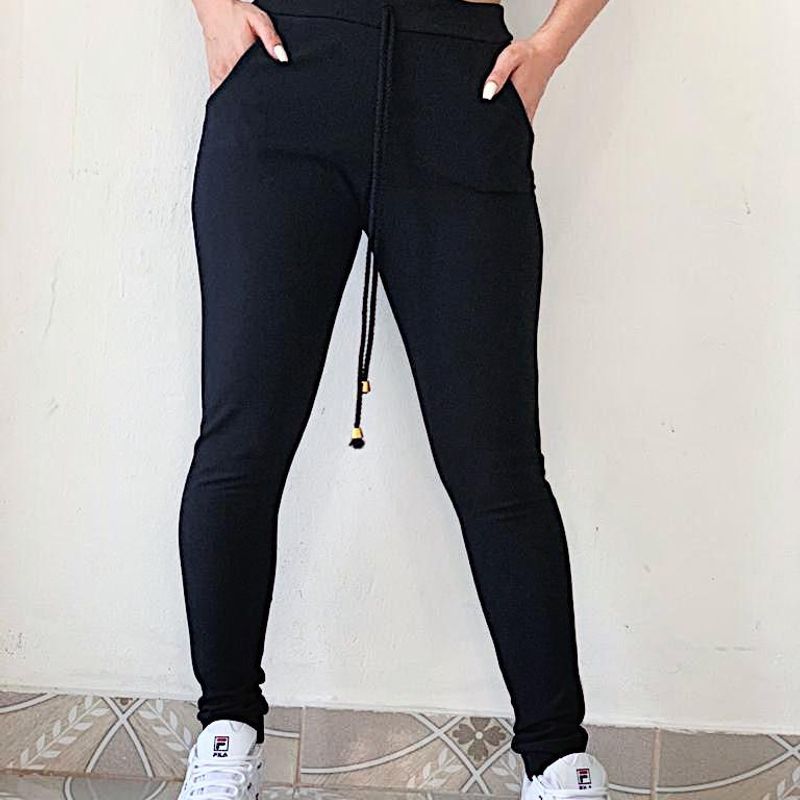 Calça preta com listra branca best sale lateral feminina