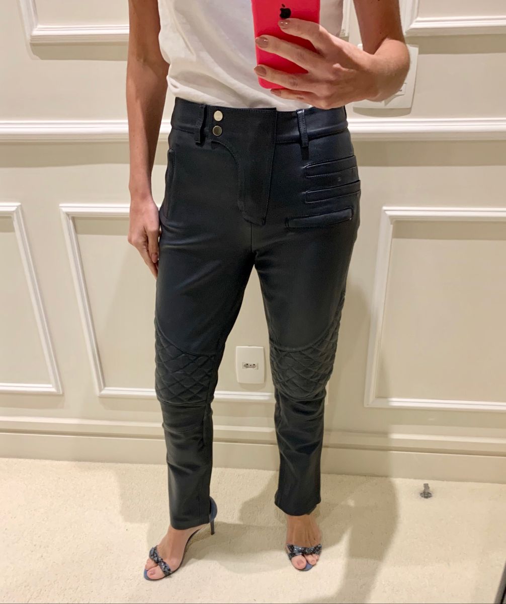 calça couro cintura alta