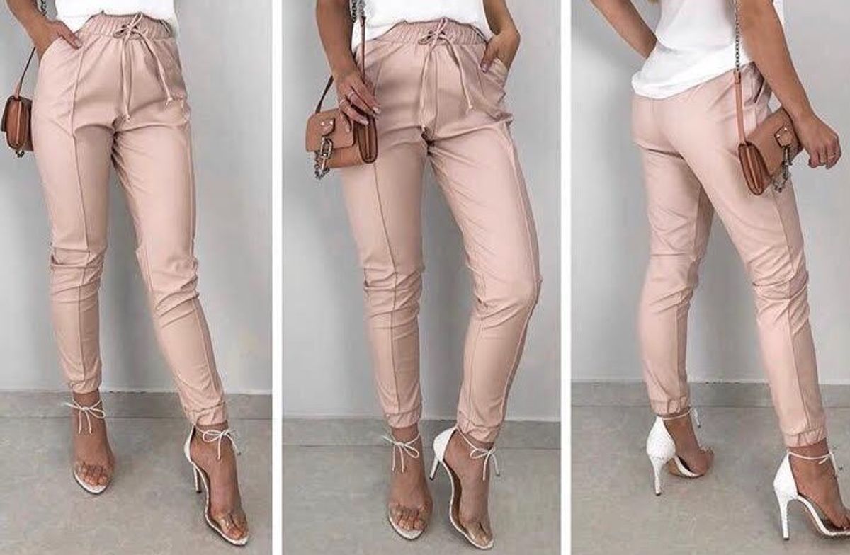 calça couro rosa