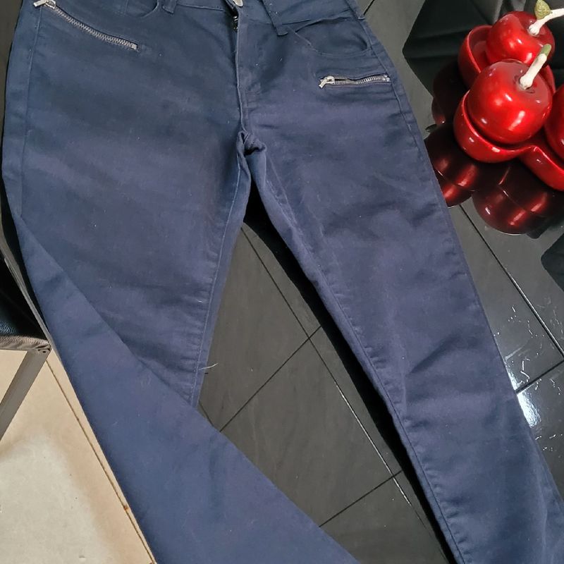 Calça brim store azul marinho feminina